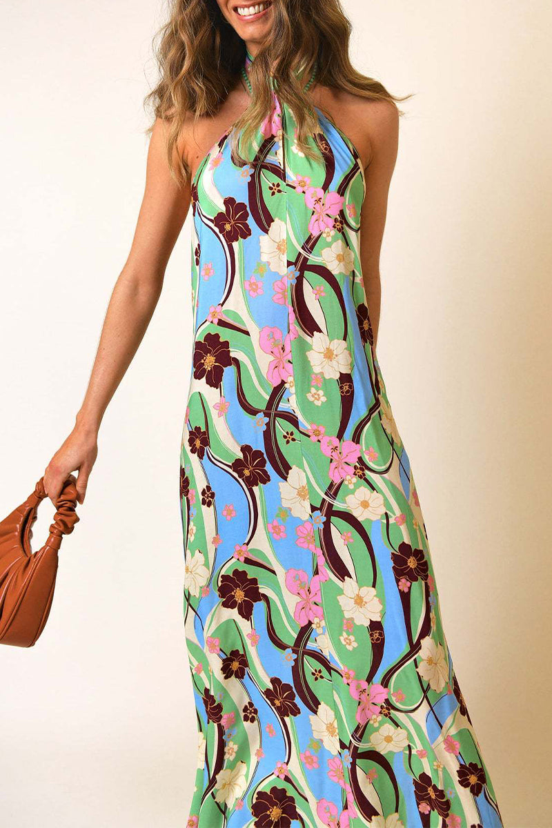 Bohemian Vacation Floral Frenulum Backless Printed Dresses Fashionpara