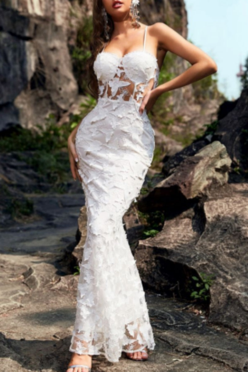 Sexy Formal Solid Patchwork See-through Backless Spaghetti Strap Long Dresses - Fashionpara