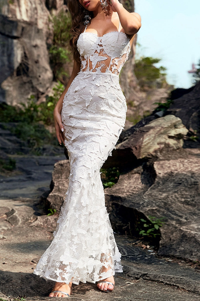 Sexy Formal Solid Patchwork See-through Backless Spaghetti Strap Long Dresses - Fashionpara