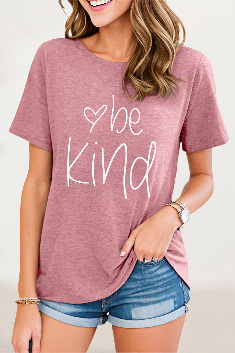 Casual Letter Print O Neck T-Shirts - Fashionpara