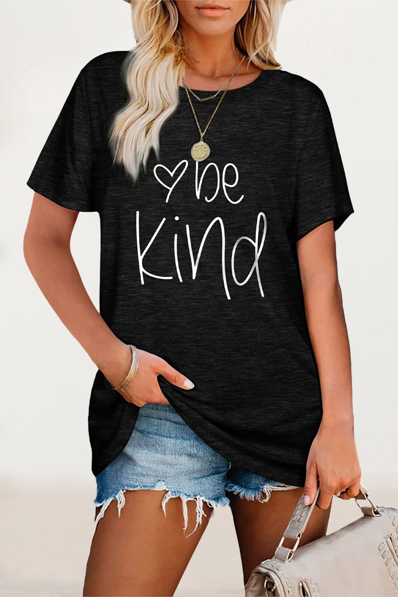 Casual Letter Print O Neck T-Shirts - Fashionpara