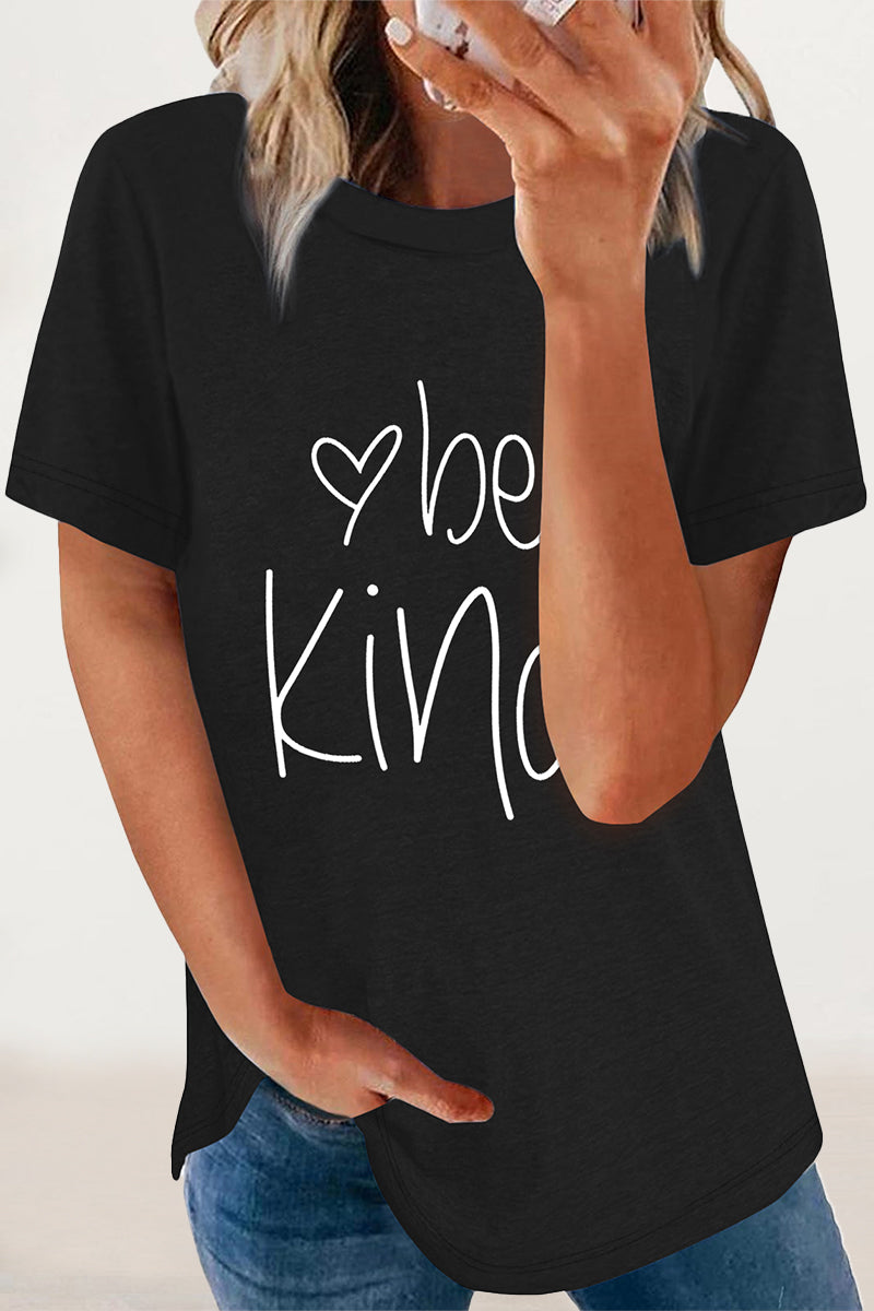 Casual Letter Print O Neck T-Shirts - Fashionpara