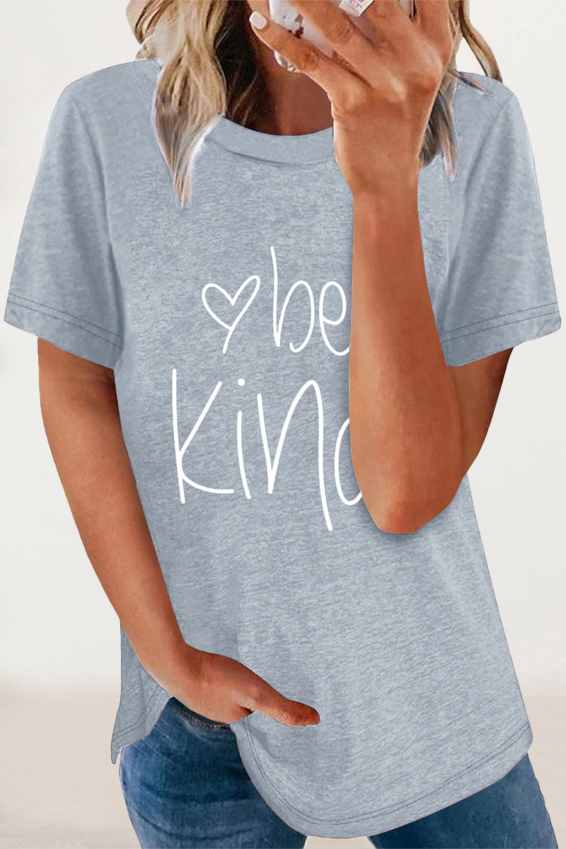Casual Letter Print O Neck T-Shirts - Fashionpara