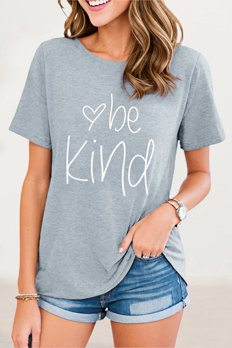 Casual Letter Print O Neck T-Shirts - Fashionpara