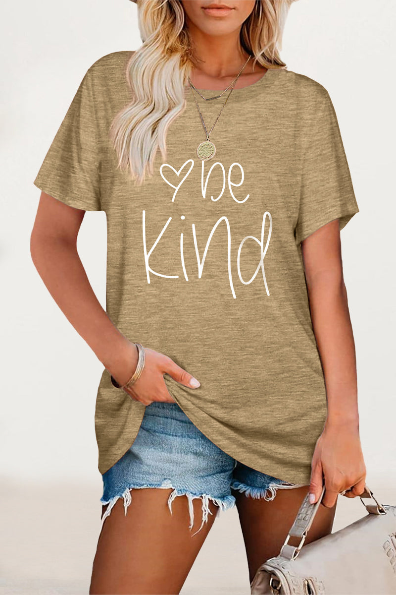Casual Letter Print O Neck T-Shirts - Fashionpara