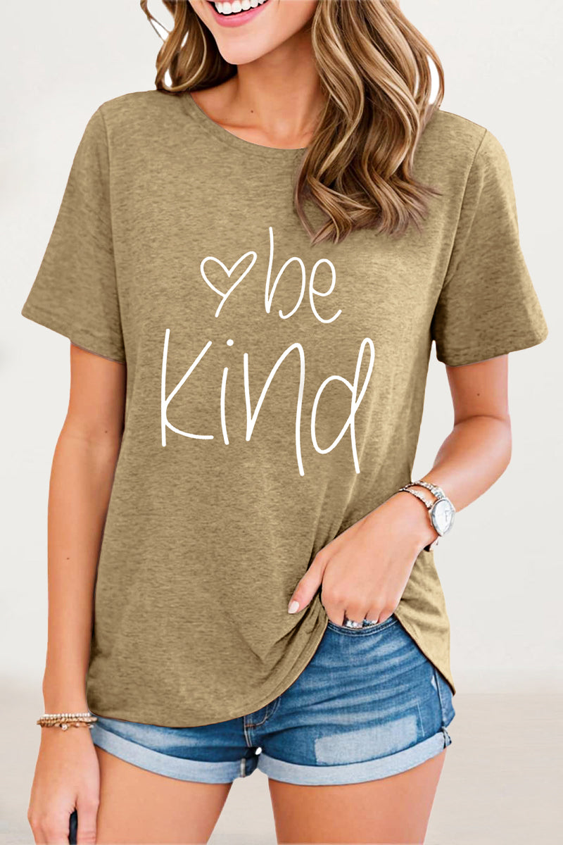 Casual Letter Print O Neck T-Shirts - Fashionpara