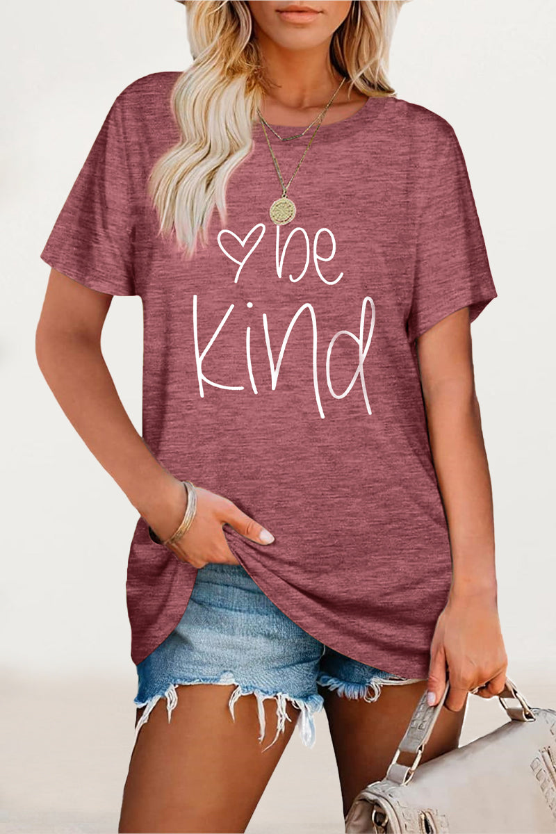 Casual Letter Print O Neck T-Shirts - Fashionpara