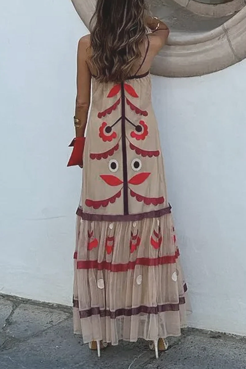 Sexy Vintage Geometric Print Patchwork Sling Dresses - Fashionpara