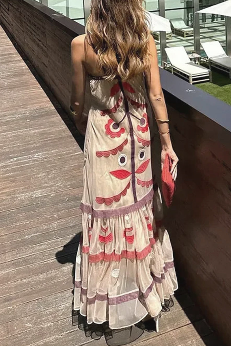 Sexy Vintage Geometric Print Patchwork Sling Dresses - Fashionpara