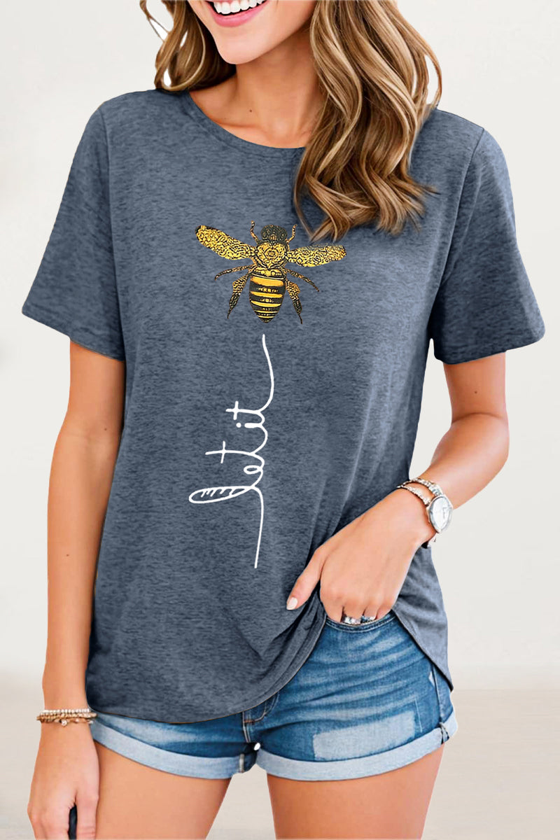 Casual Animal Letter Print Patchwork O Neck T-Shirts