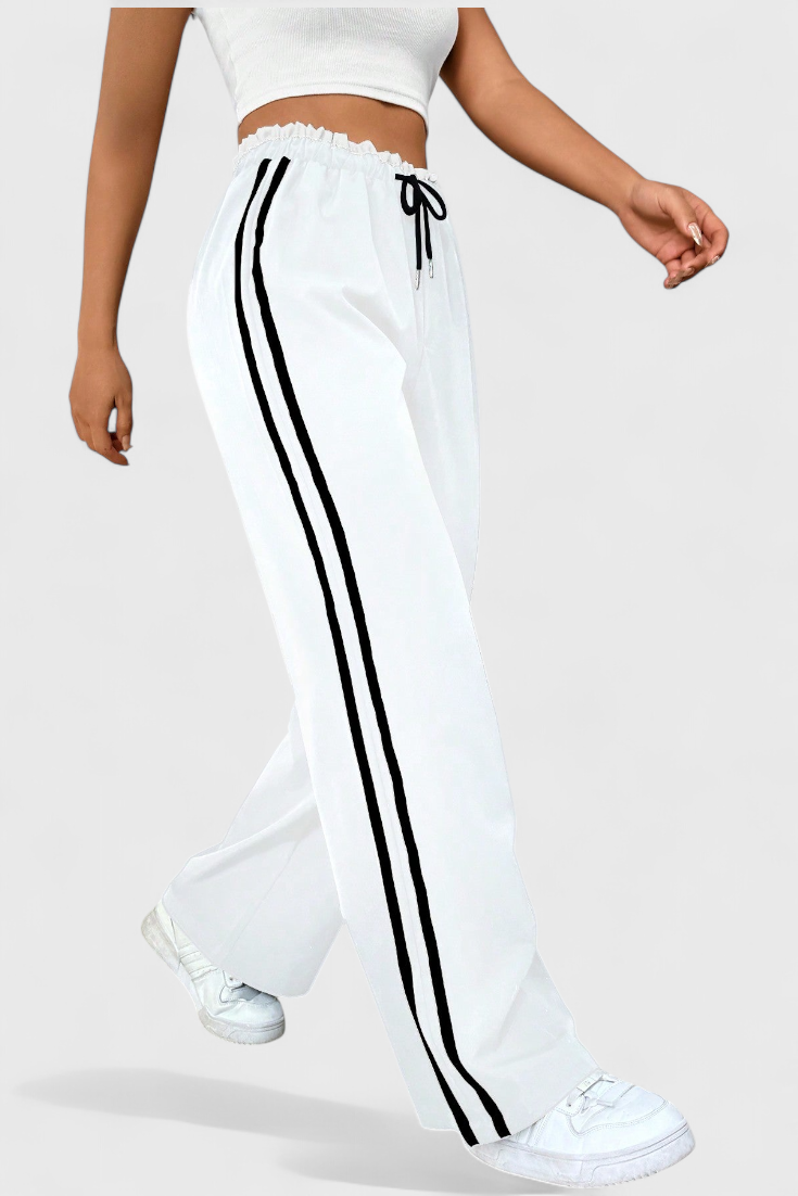 Side Stripe Drawstring High Waist Wide Leg Track Pants 9
