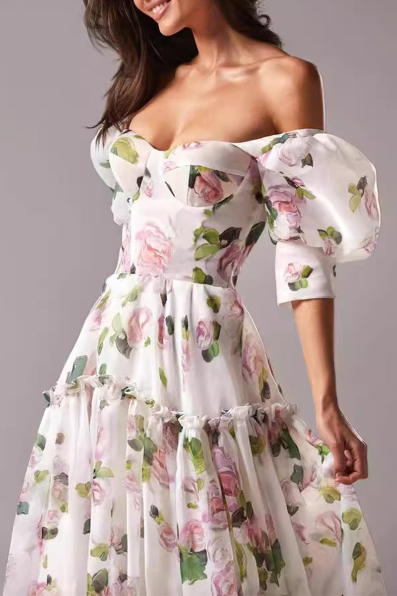 Celebrities Elegant Flowers Patchwork Off the Shoulder Evening Dresses - Fashionpara