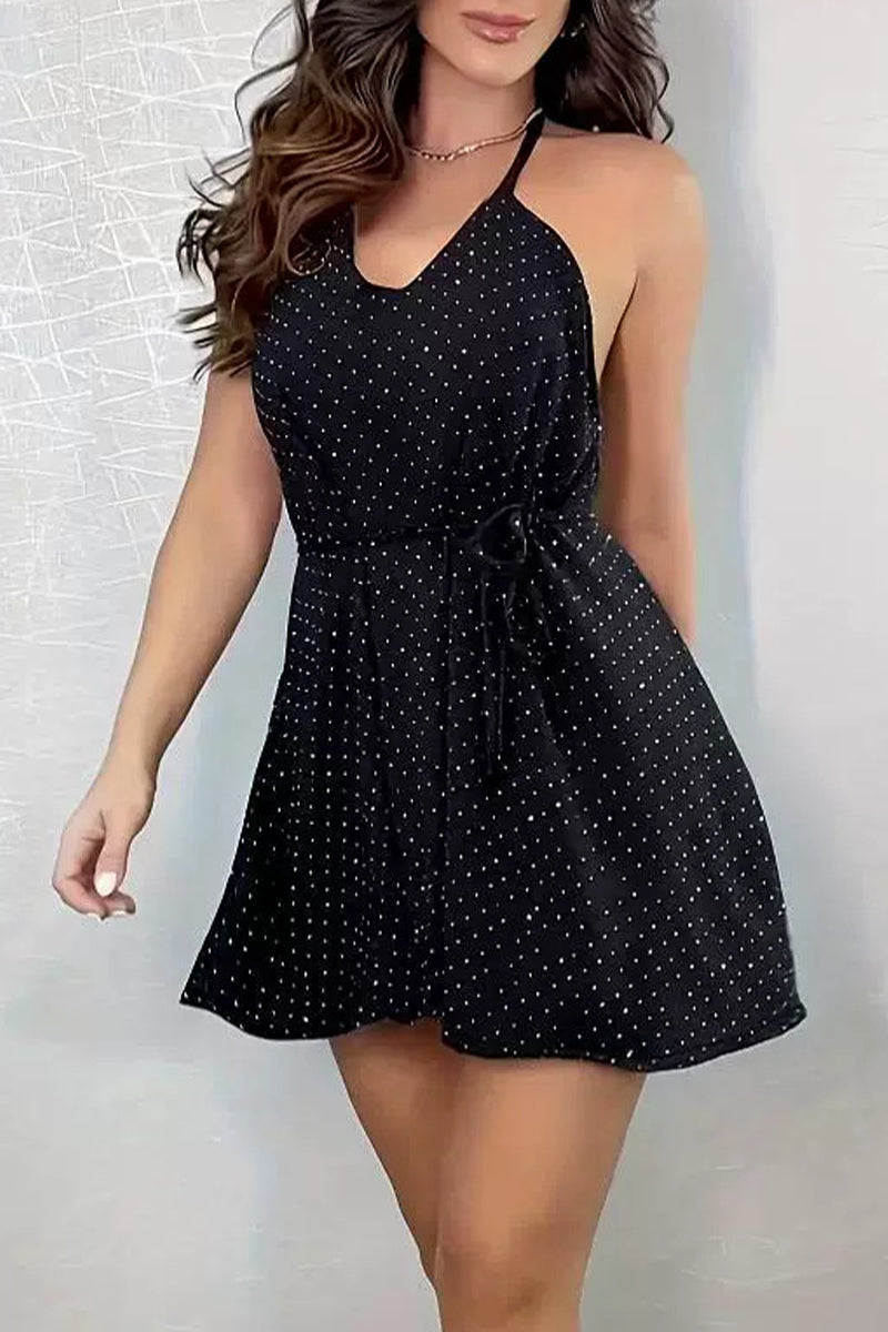 Sexy Polka Dot Frenulum Backless Halter Dresses - Fashionpara