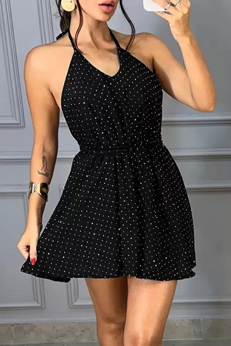 Sexy Polka Dot Frenulum Backless Halter Dresses - Fashionpara