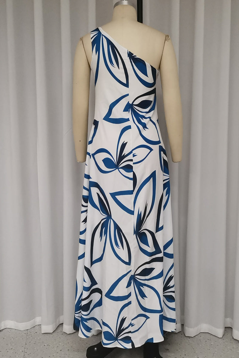 Sexy Geometric Print Metal Accessories Decoration Oblique Collar Printed Dresses - Fashionpara