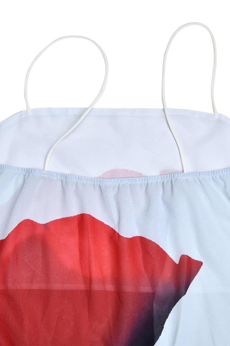 Sexy Print Flowers See-through Sling Dresses Fashionpara