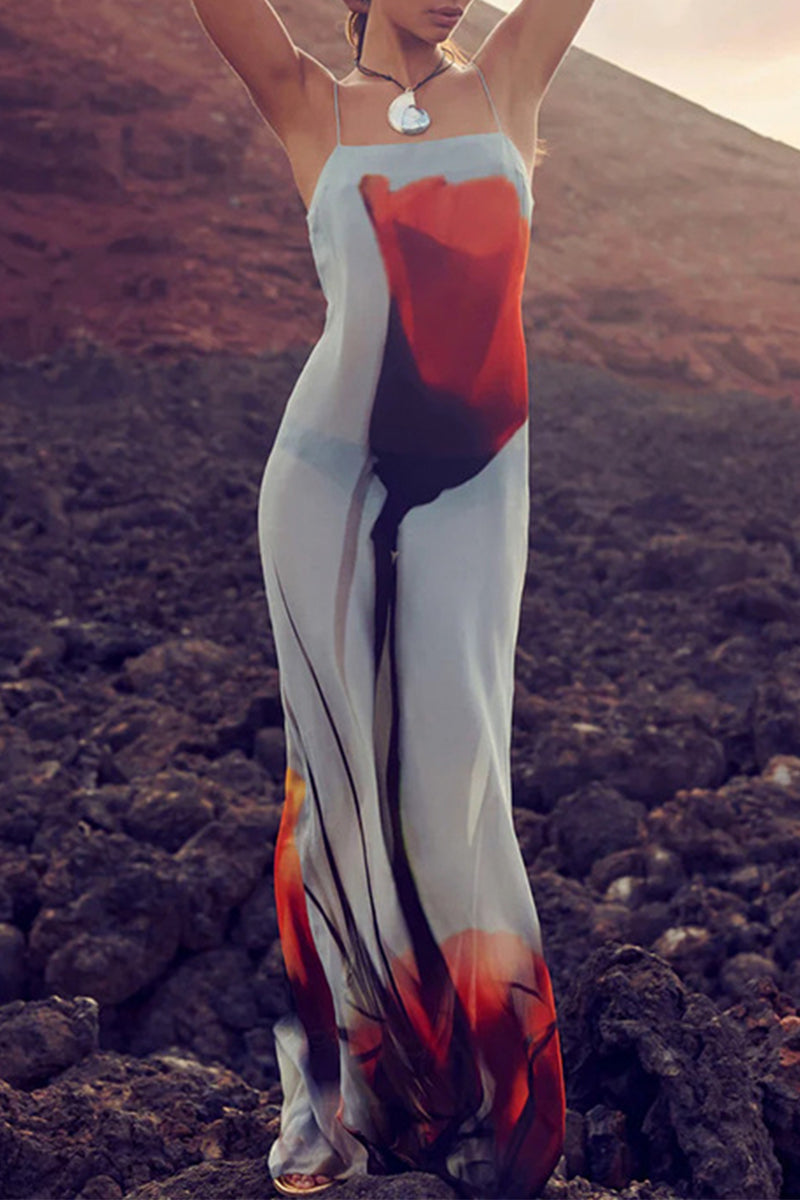 Sexy Print Flowers See-through Sling Dresses Fashionpara