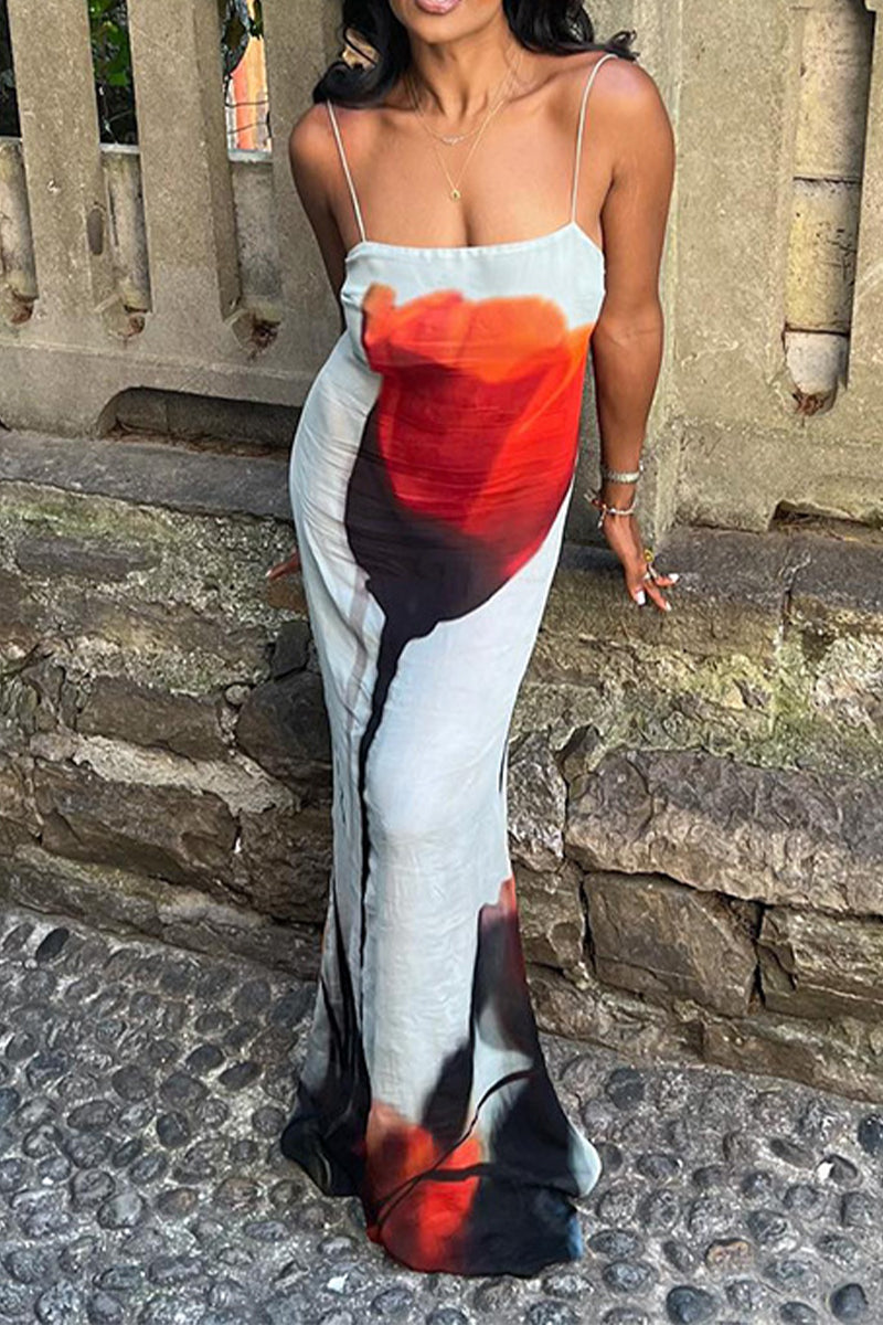 Sexy Print Flowers See-through Sling Dresses Fashionpara