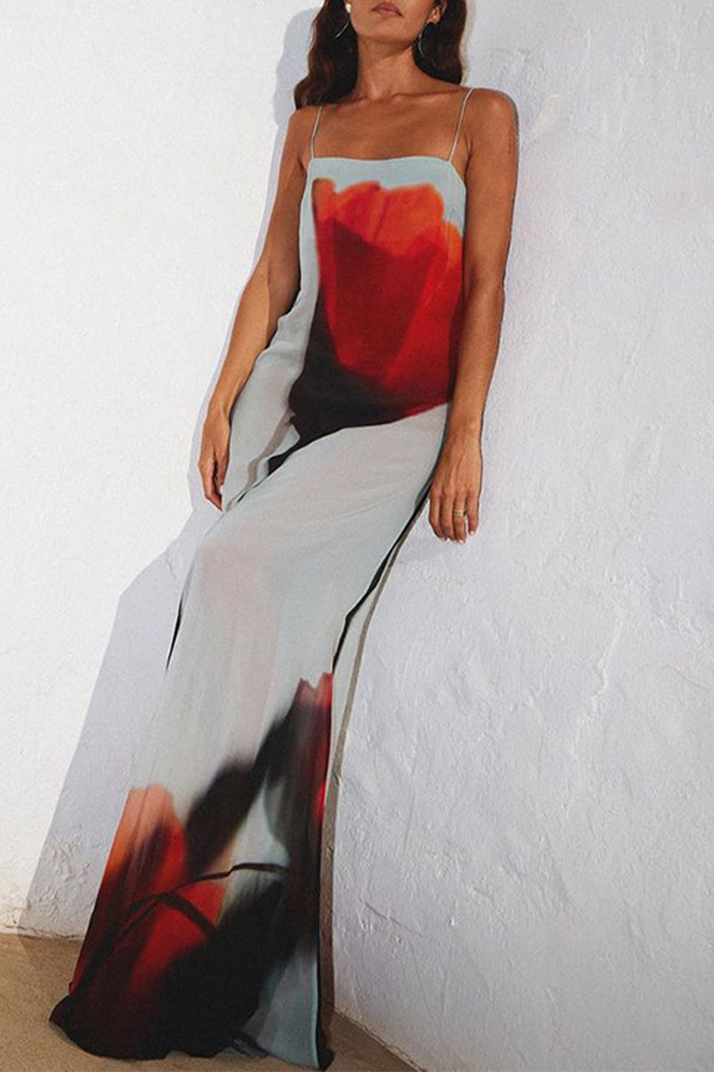 Sexy Print Flowers See-through Sling Dresses Fashionpara
