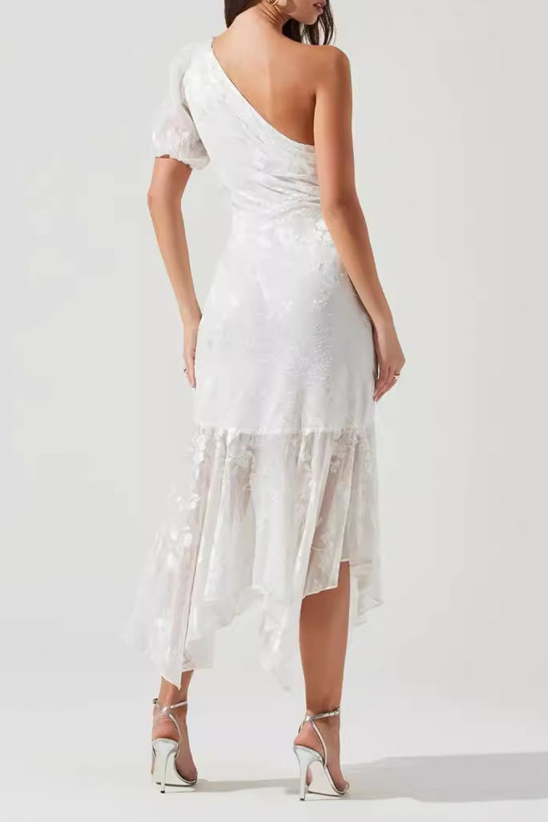 Elegant Solid Patchwork Asymmetrical Oblique Collar Evening Dresses - Fashionpara