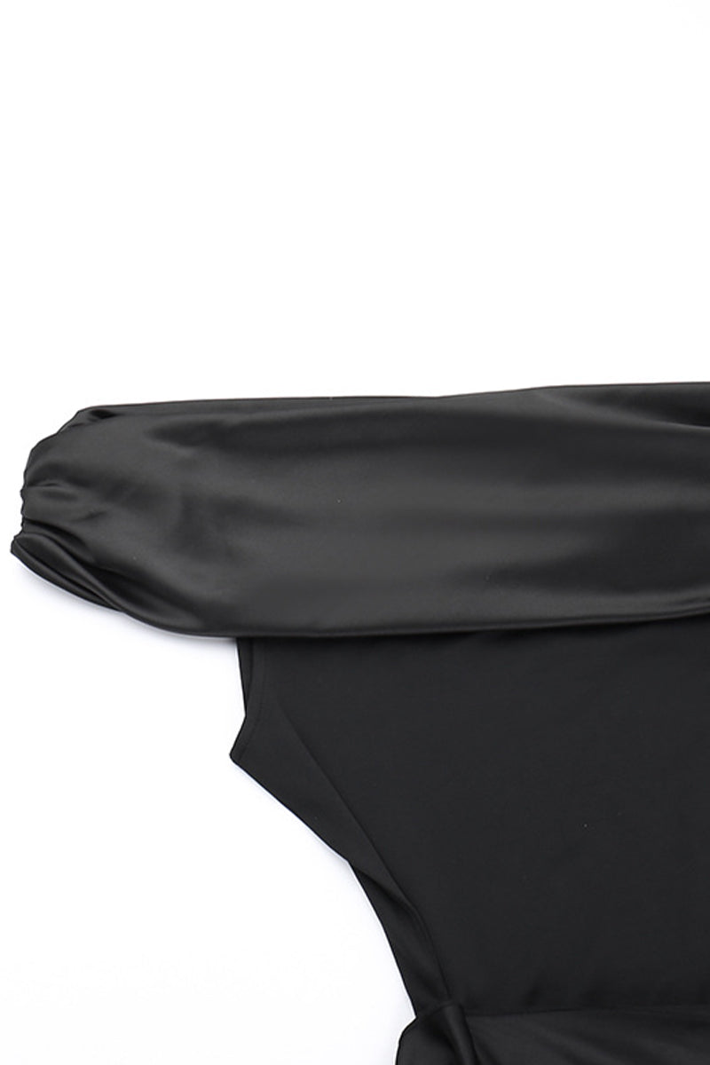 Sexy Formal Solid Mesh Oblique Collar Evening Dresses - Fashionpara