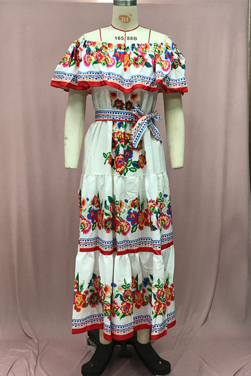 Floral Frenulum Off the Shoulder Printed Dresses(9 Colors)
