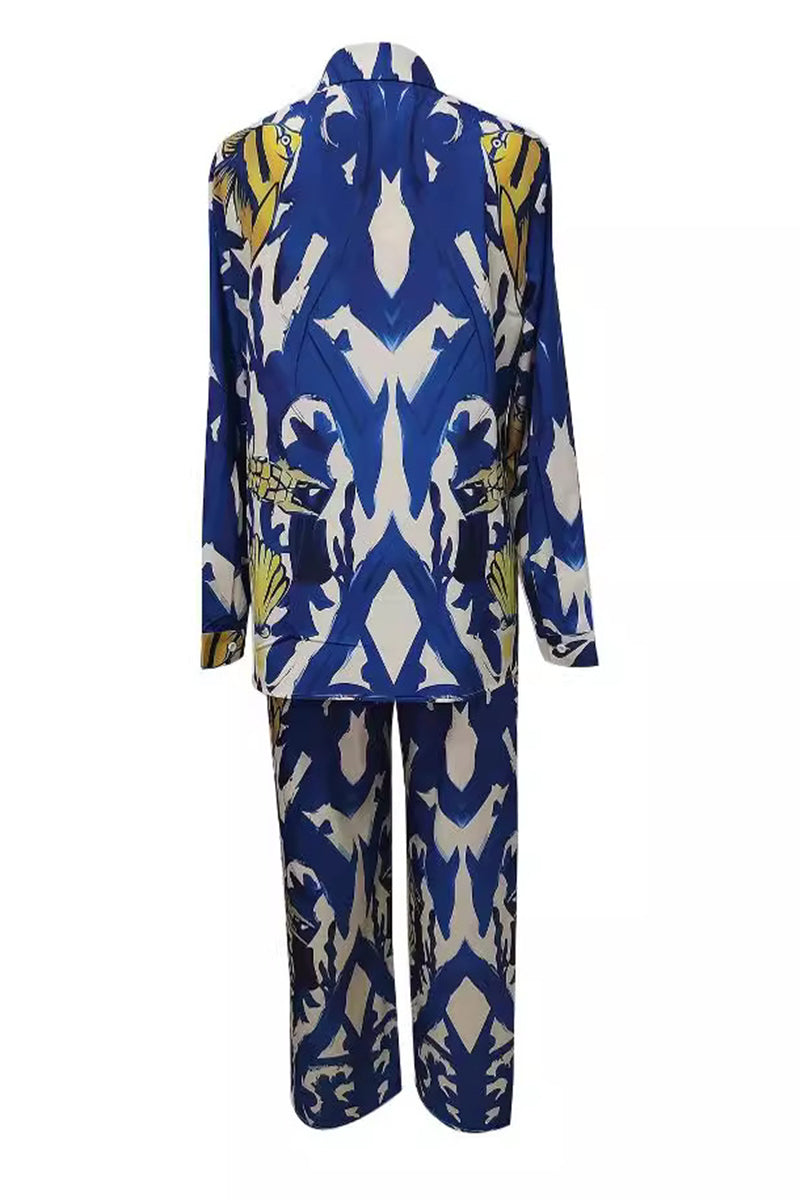 Casual Geometric Not Positioning Printed Pocket Turndown Collar Long Sleeve Two Pieces