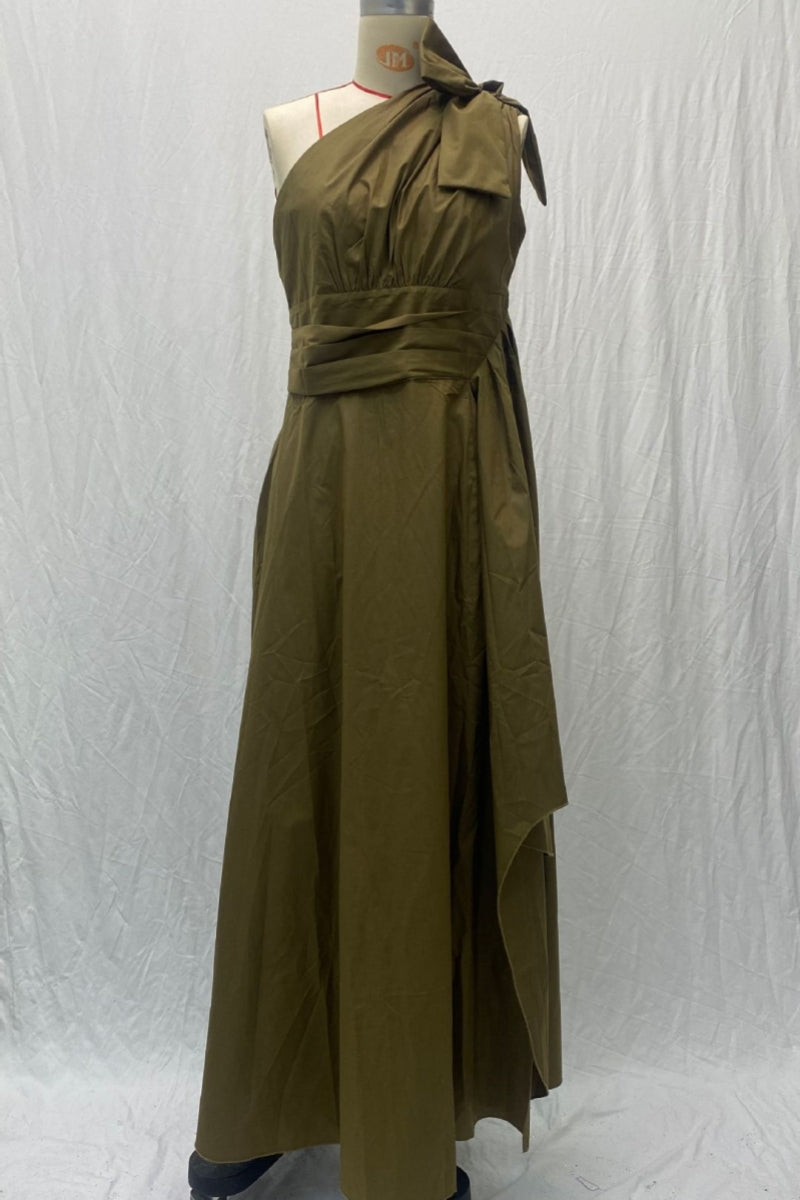 Casual Solid Patchwork Slit Oblique Collar Long Dresses - Fashionpara