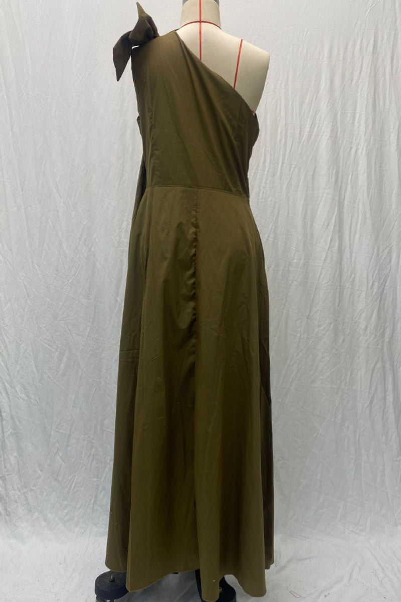 Casual Solid Patchwork Slit Oblique Collar Long Dresses - Fashionpara