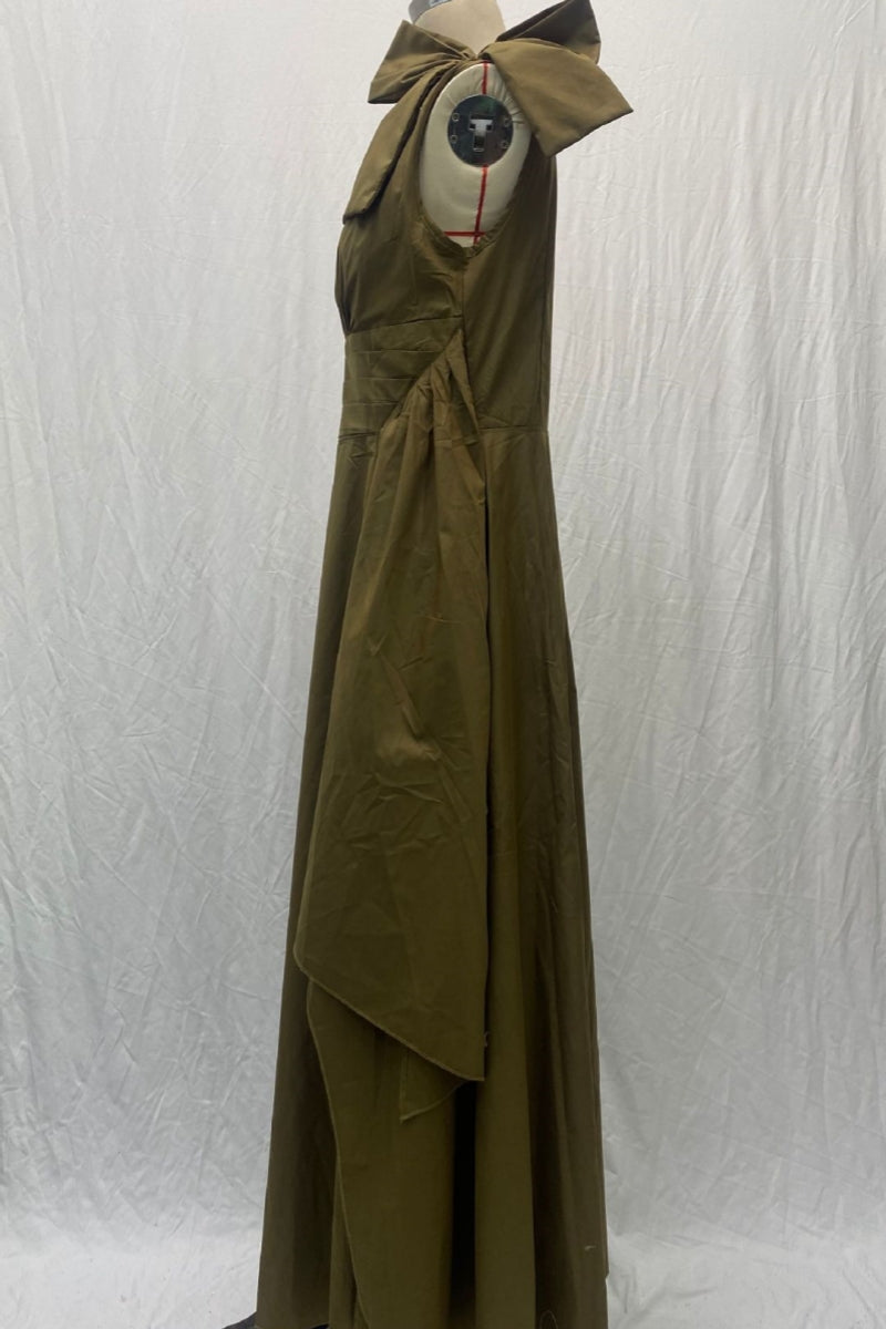 Casual Solid Patchwork Slit Oblique Collar Long Dresses - Fashionpara