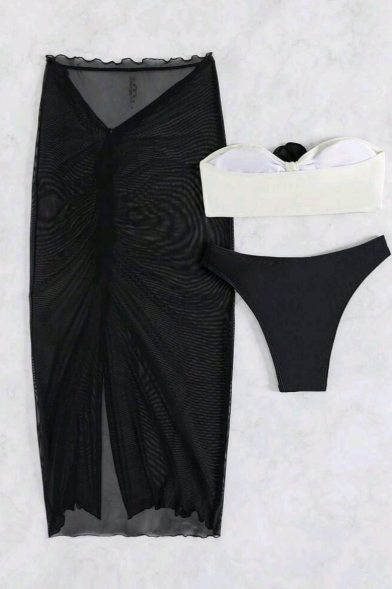 Sexy Patchwork Flowers Backless Swimsuit Three Piece Set (With Paddings) - Fashionpara