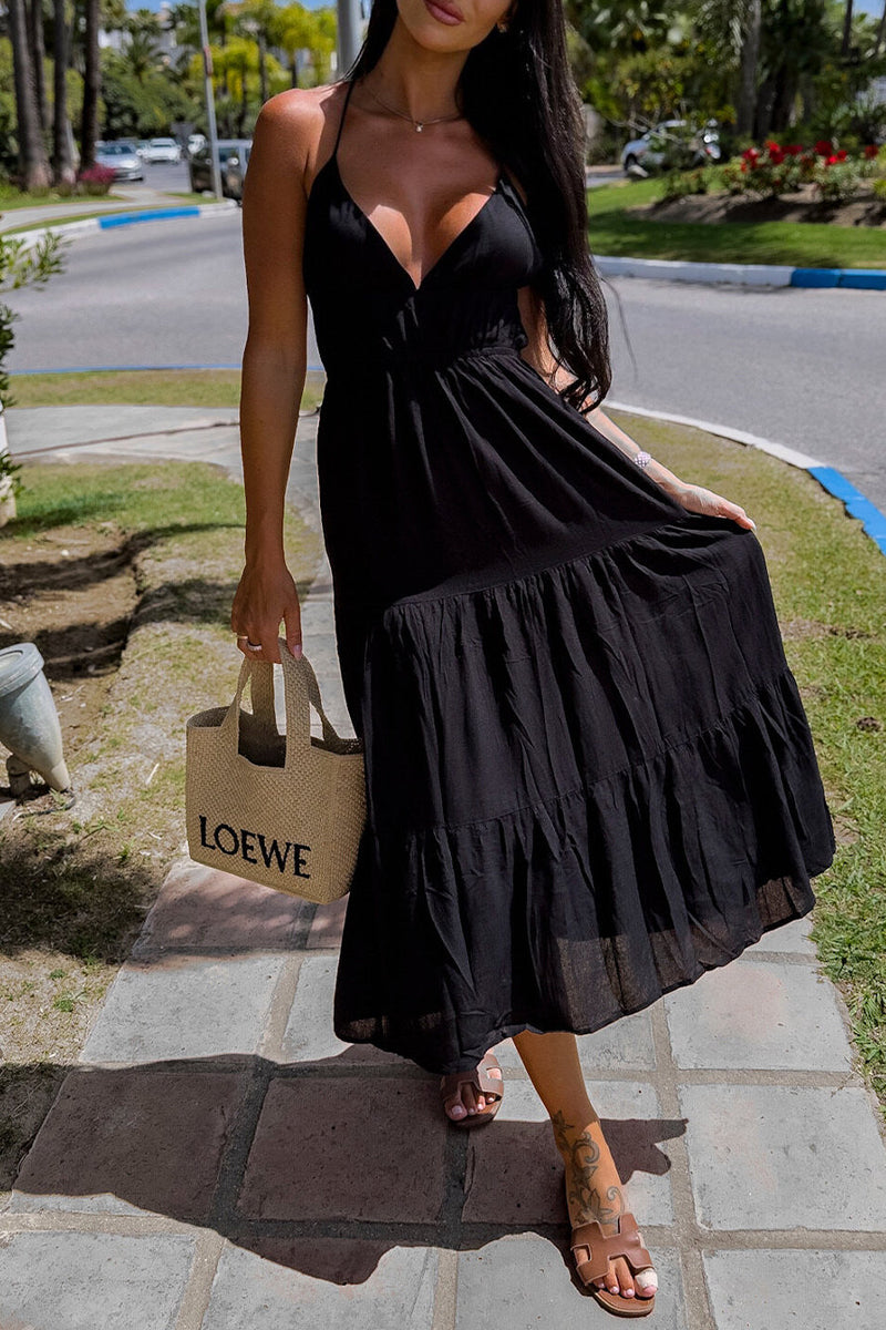 Sexy Simplicity Solid Backless V Neck Sling Dresses - Fashionpara