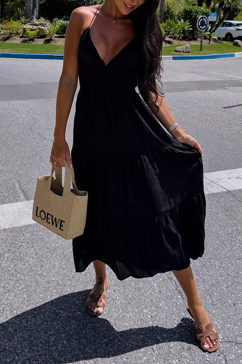 Sexy Simplicity Solid Backless V Neck Sling Dresses - Fashionpara