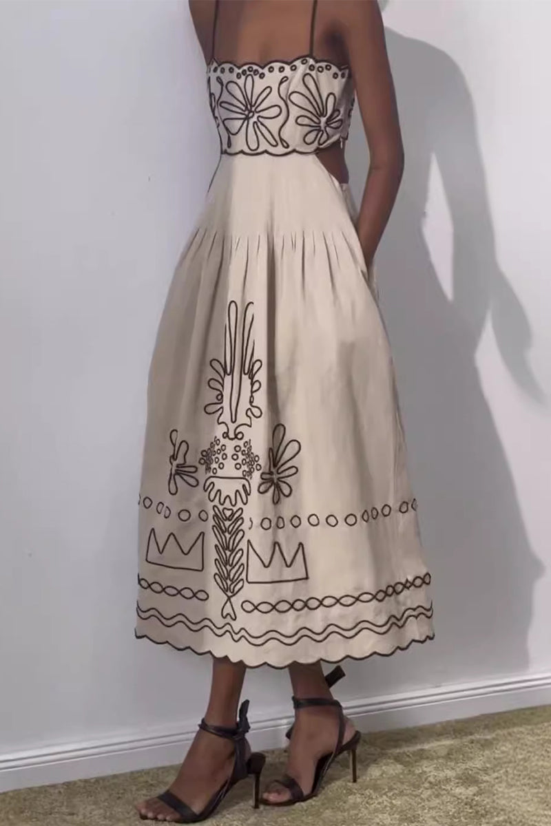 Casual Geometric Print Pocket Square Collar Sling Dresses Fashionpara