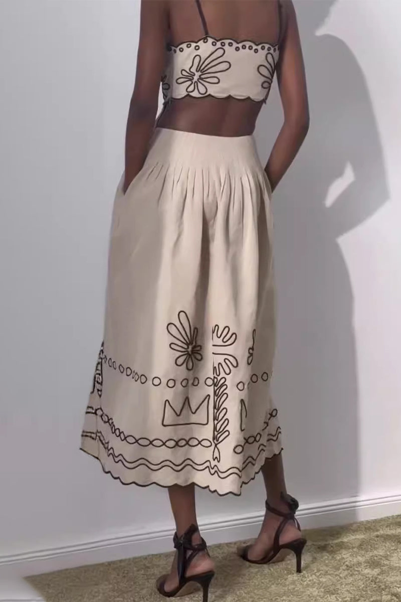 Casual Geometric Print Pocket Square Collar Sling Dresses Fashionpara