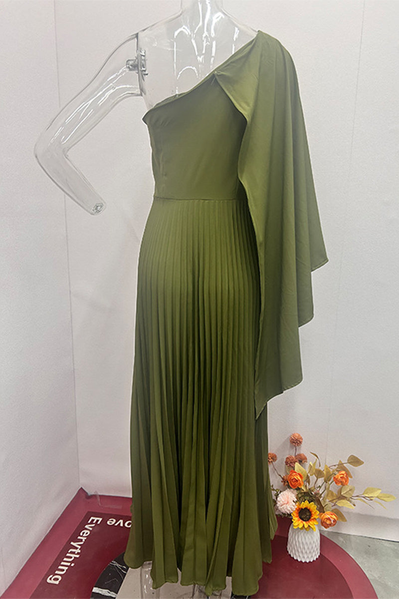 Elegant Solid Fold Stringy Selvedge Pleated Oblique Collar Evening Dresses - Fashionpara