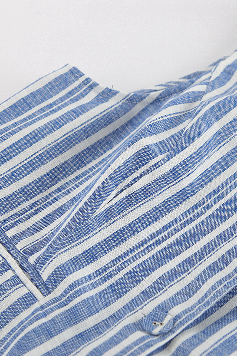 Work Elegant Striped Contrast V Neck Sleeveless Two Pieces - Fashionpara