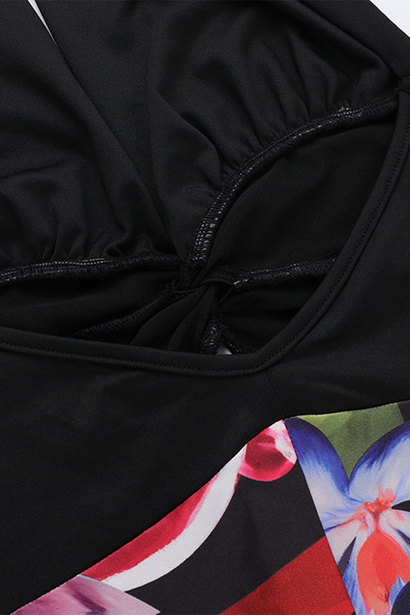 Sexy Floral Not Positioning Printed Backless Halter One Step Skirt Dresses - Fashionpara