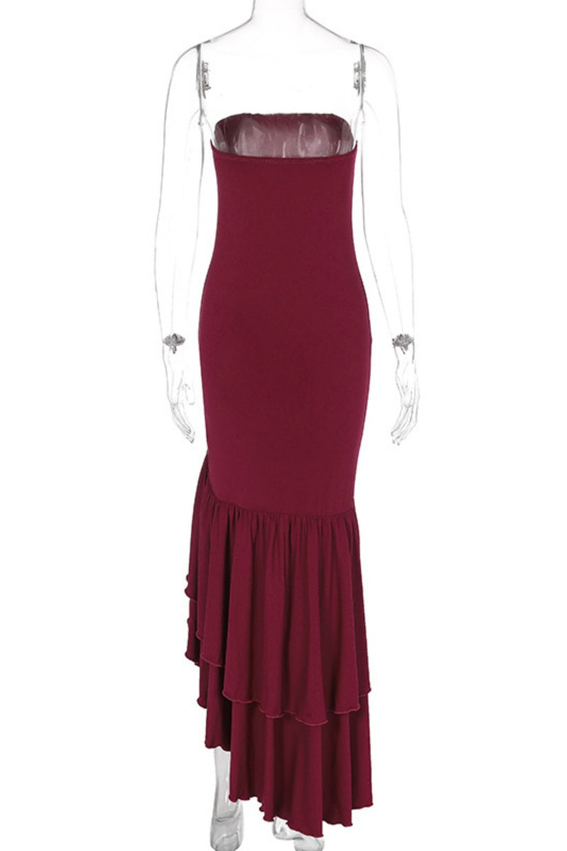 Sexy Print Solid Backless Strapless Irregular Dresses(5 Colors)