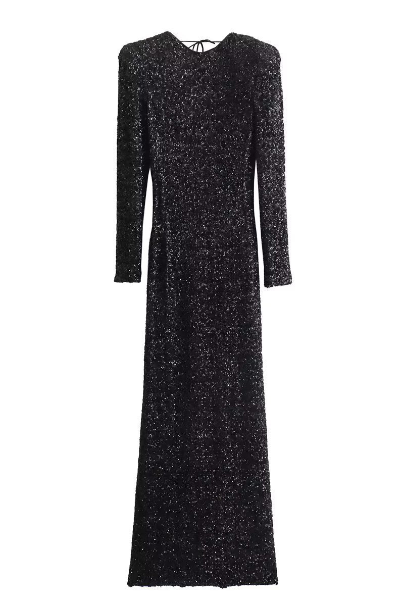 Elegant Solid Sequins Backless O Neck Evening Dresses - Fashionpara