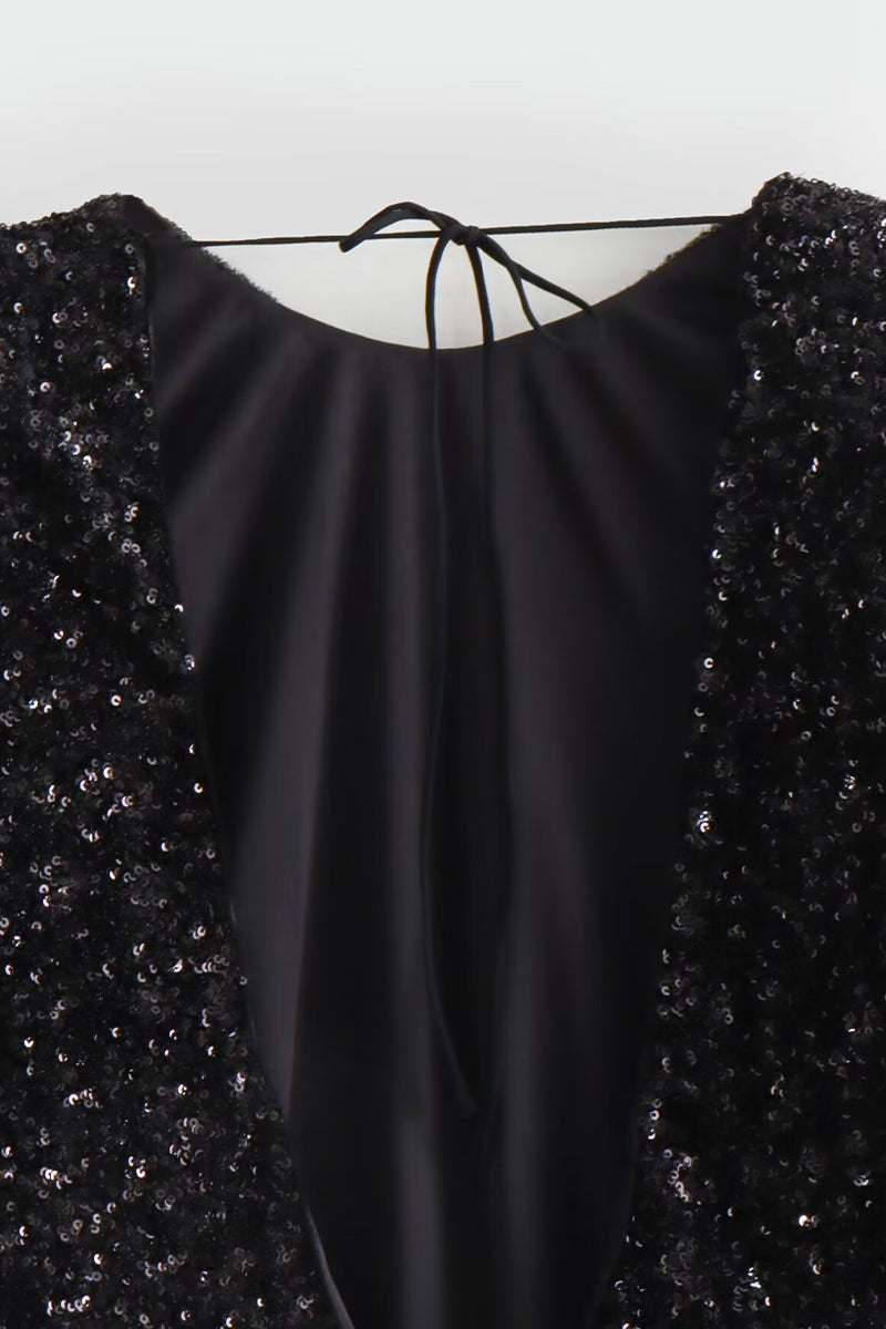 Elegant Solid Sequins Backless O Neck Evening Dresses - Fashionpara