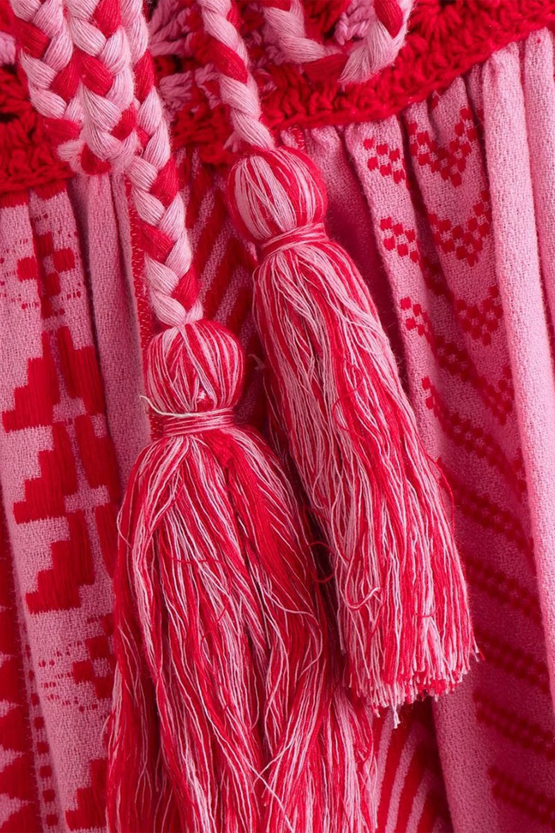 Sexy Vacation Geometric Hook Flower Tassel Embroidered Three-dimensional Pattern Sling Dresses(No Belt) - Fashionpara