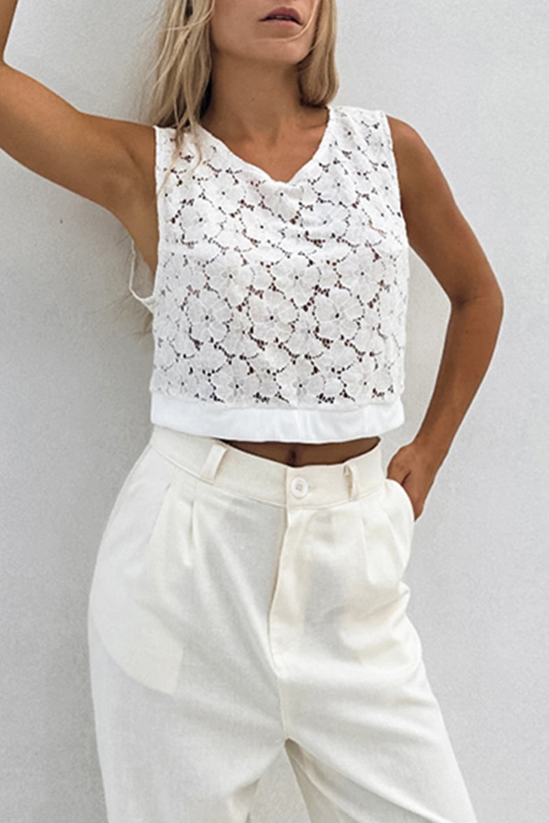 Sexy Solid Lace V Neck Tops - Fashionpara