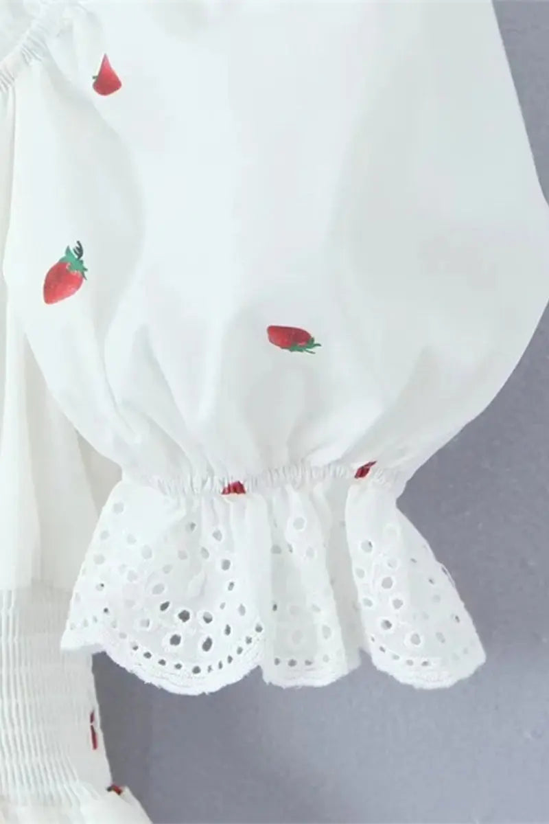 Sweet Fruit printing Patchwork Frenulum Off the Shoulder A Line Dresses Fashionpara