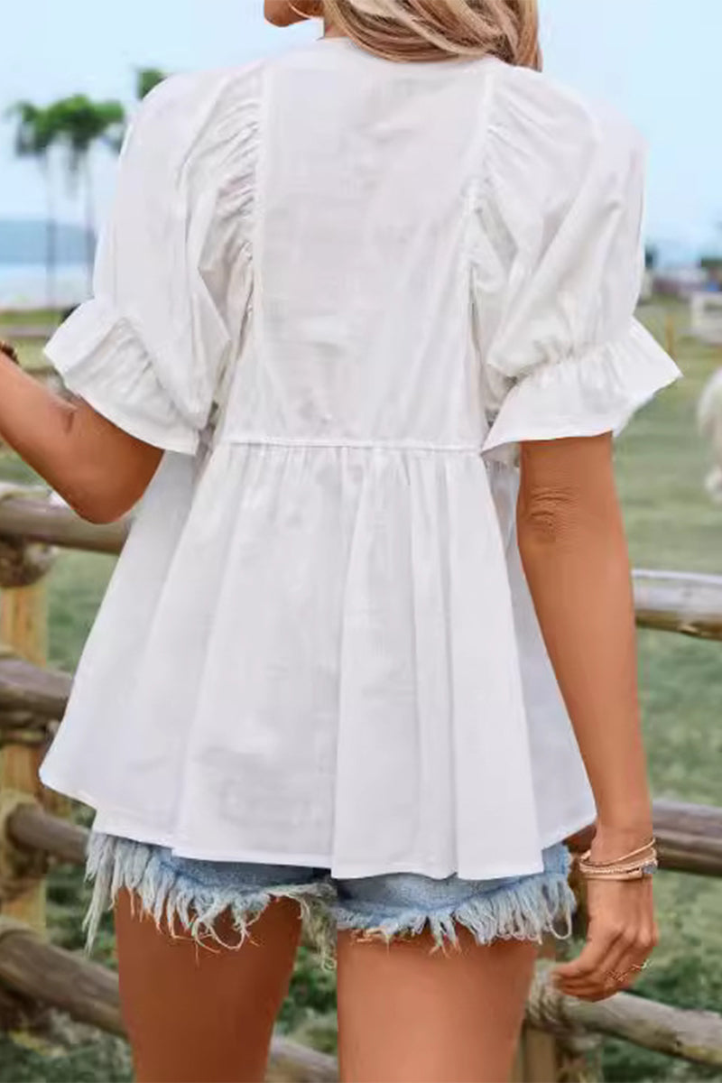 Casual Simplicity Solid O Neck Blouses - Fashionpara