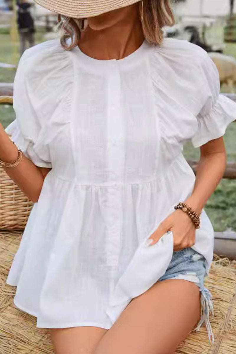 Casual Simplicity Solid O Neck Blouses - Fashionpara
