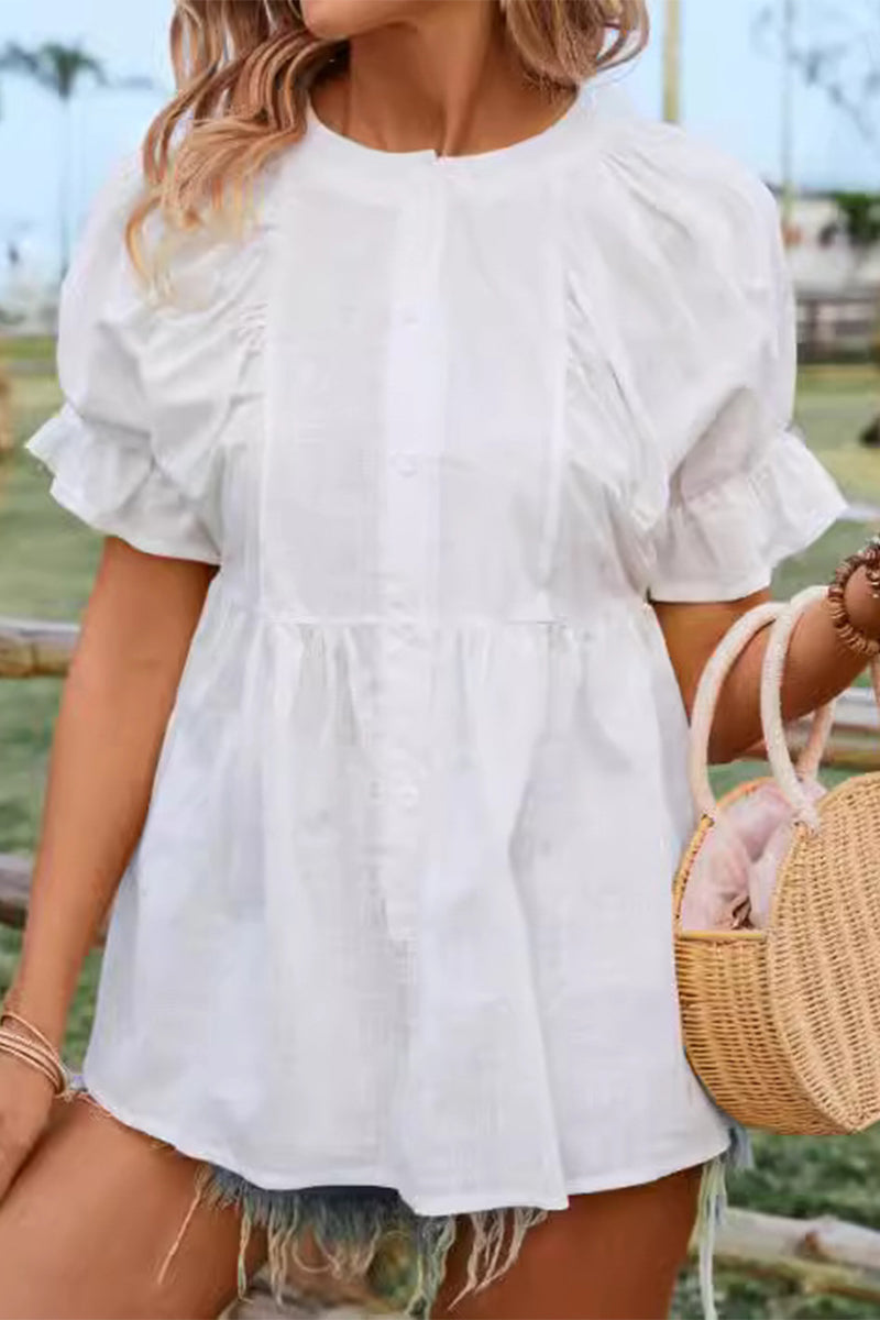 Casual Simplicity Solid O Neck Blouses - Fashionpara