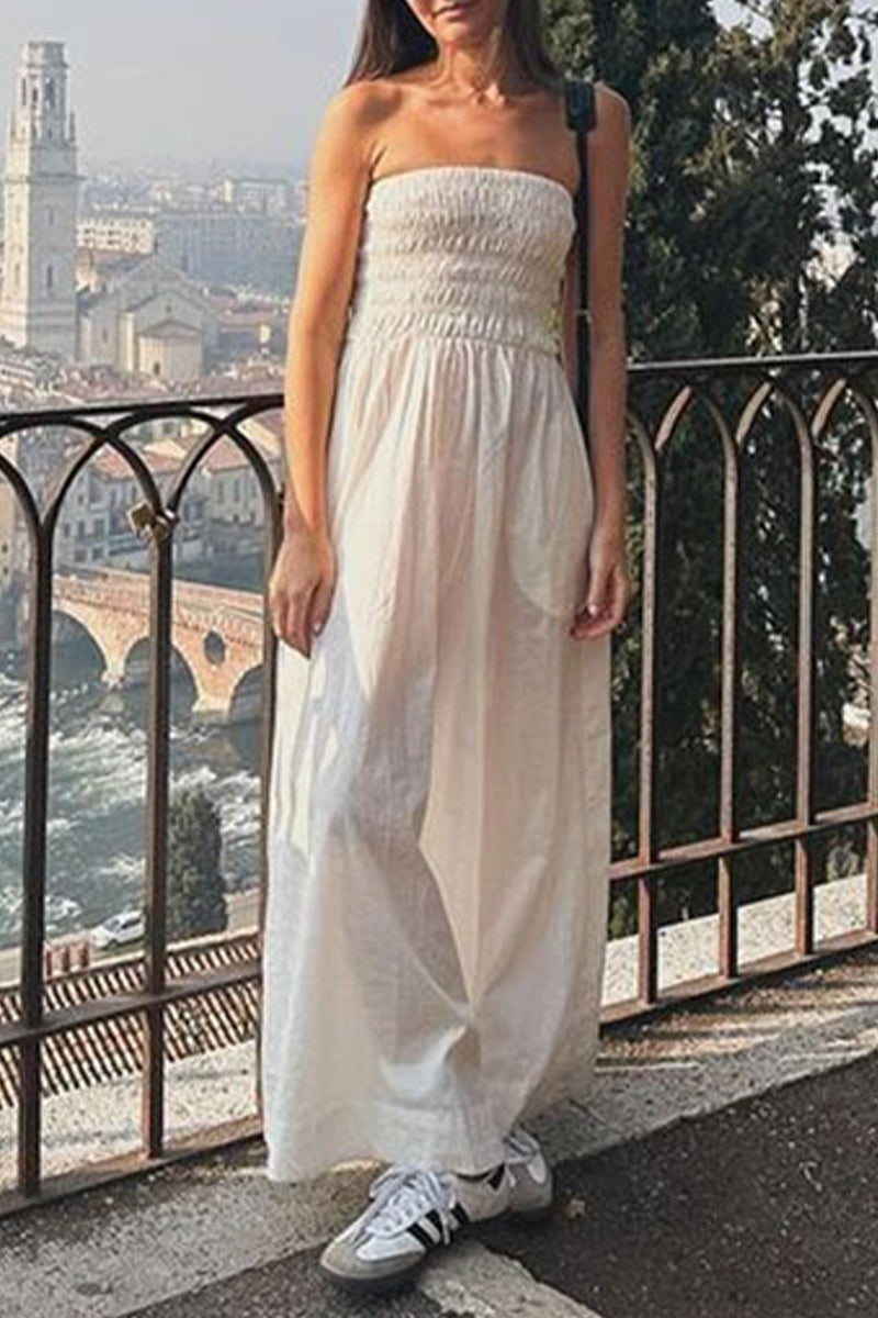 Casual Street Solid Color Patchwork Strapless Strapless Dresses - Fashionpara