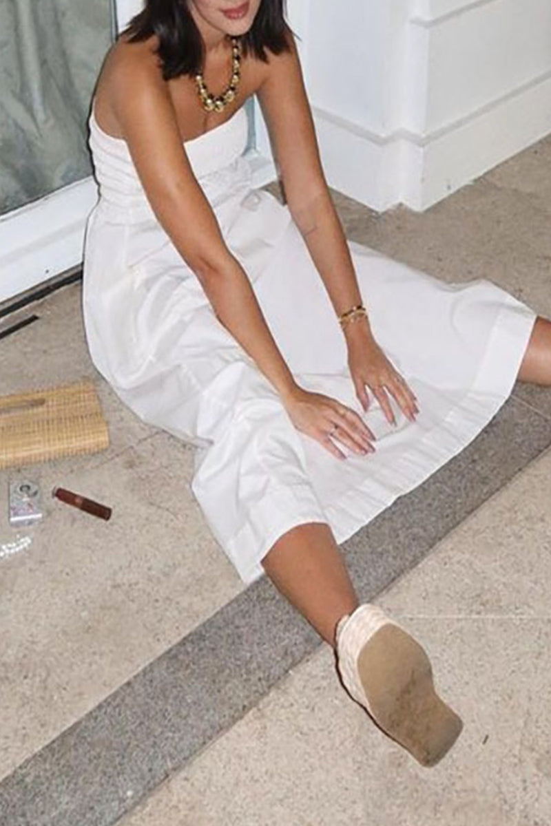 Casual Street Solid Color Patchwork Strapless Strapless Dresses - Fashionpara