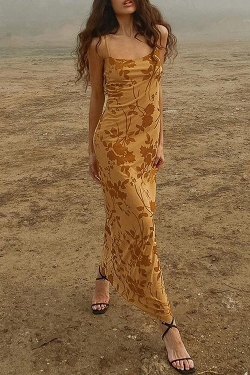 Sexy Floral Print Backless U Neck Sling Dresses - Fashionpara